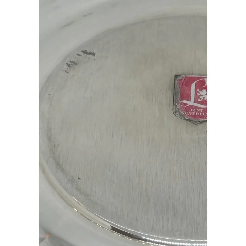 Mid 20th Century Lunt 10 3/4” Round Silver Plated Tray Grape Fruit Edge Design